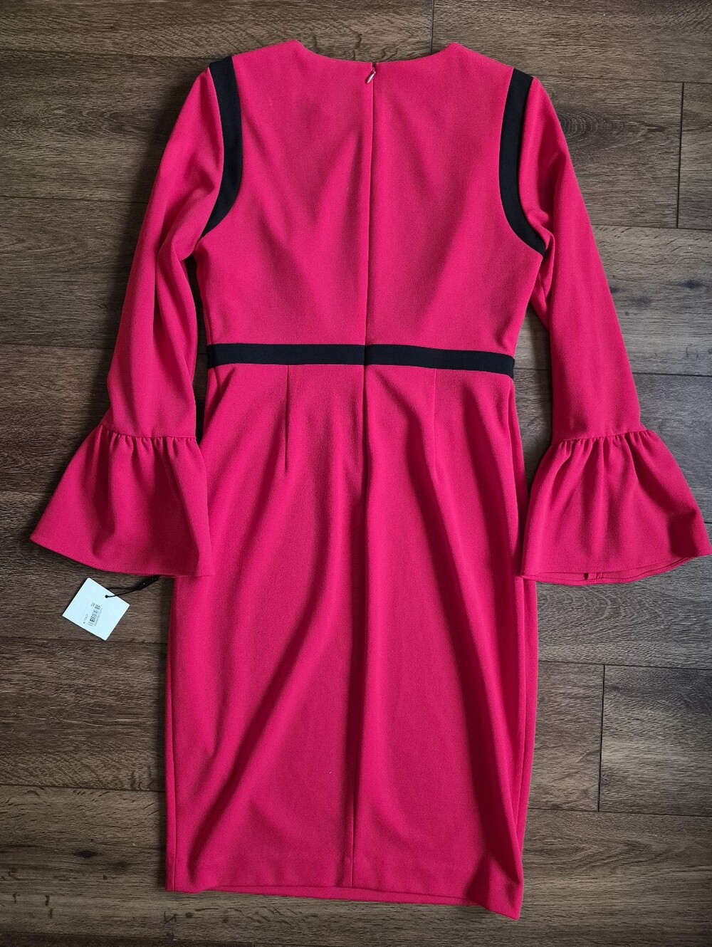 NEW Calvin Klein Sheath Dress Long Bell Sleeve Red Black Stripe Sz 10 - Picture 3 of 7